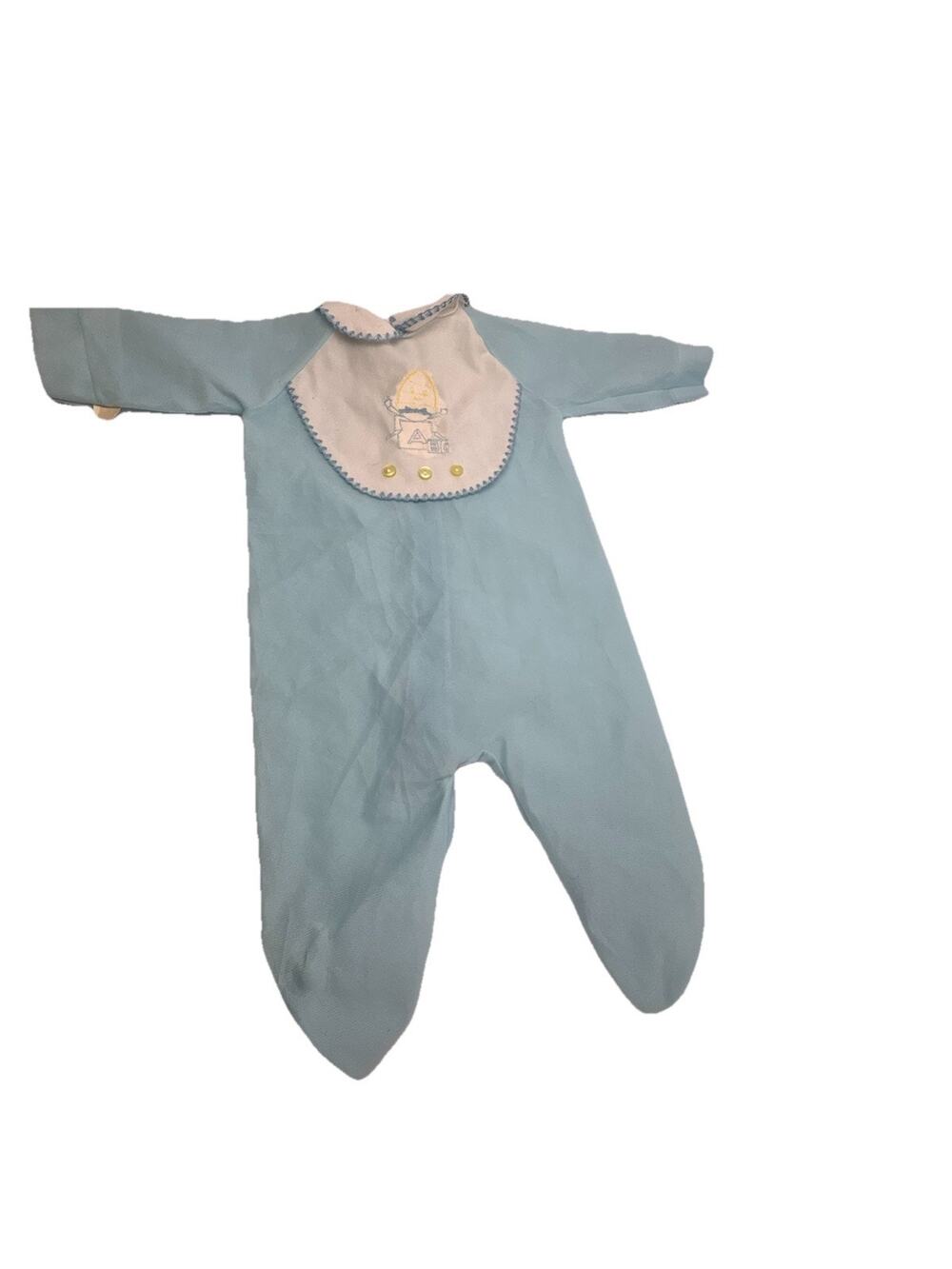 Vintage Nursery Rhyme Baby Sleeper Blue Footed Pajamas Small Embroidered ABC USA
